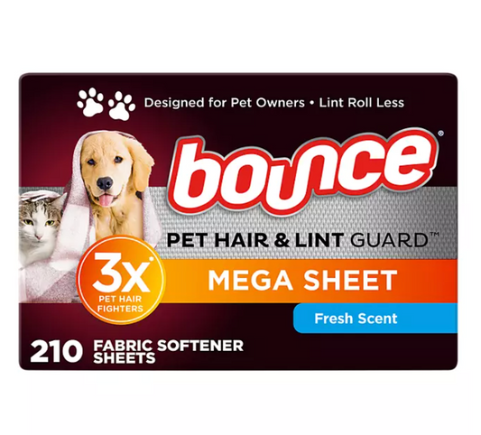 Bounce Pet Hair & Lint Guard Mega Dryer Sheets - 210 unidades