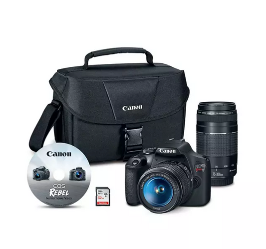 Kit de câmera DSLR Canon EOS Rebel T7 com lentes de 18-55 mm e 75-300 mm